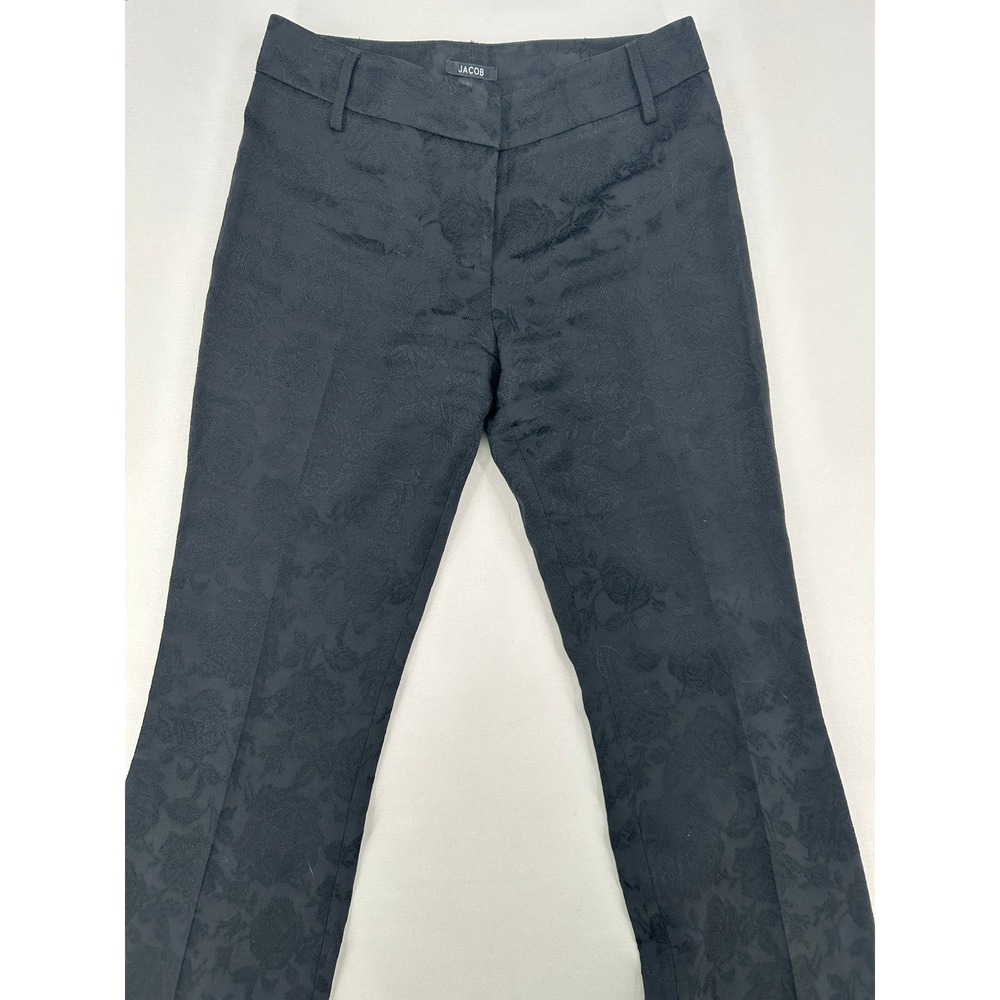 Jacob Womens Black Jacquard Floral Dress Pants Size 4 Linen Blend Flare Trousers